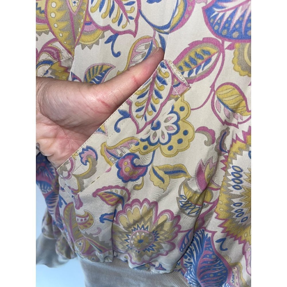 Bogner Vintage Womens Bomber Jacket Size 12 Silk Viscose Blend Floral 90s Beige - Picture 8 of 9